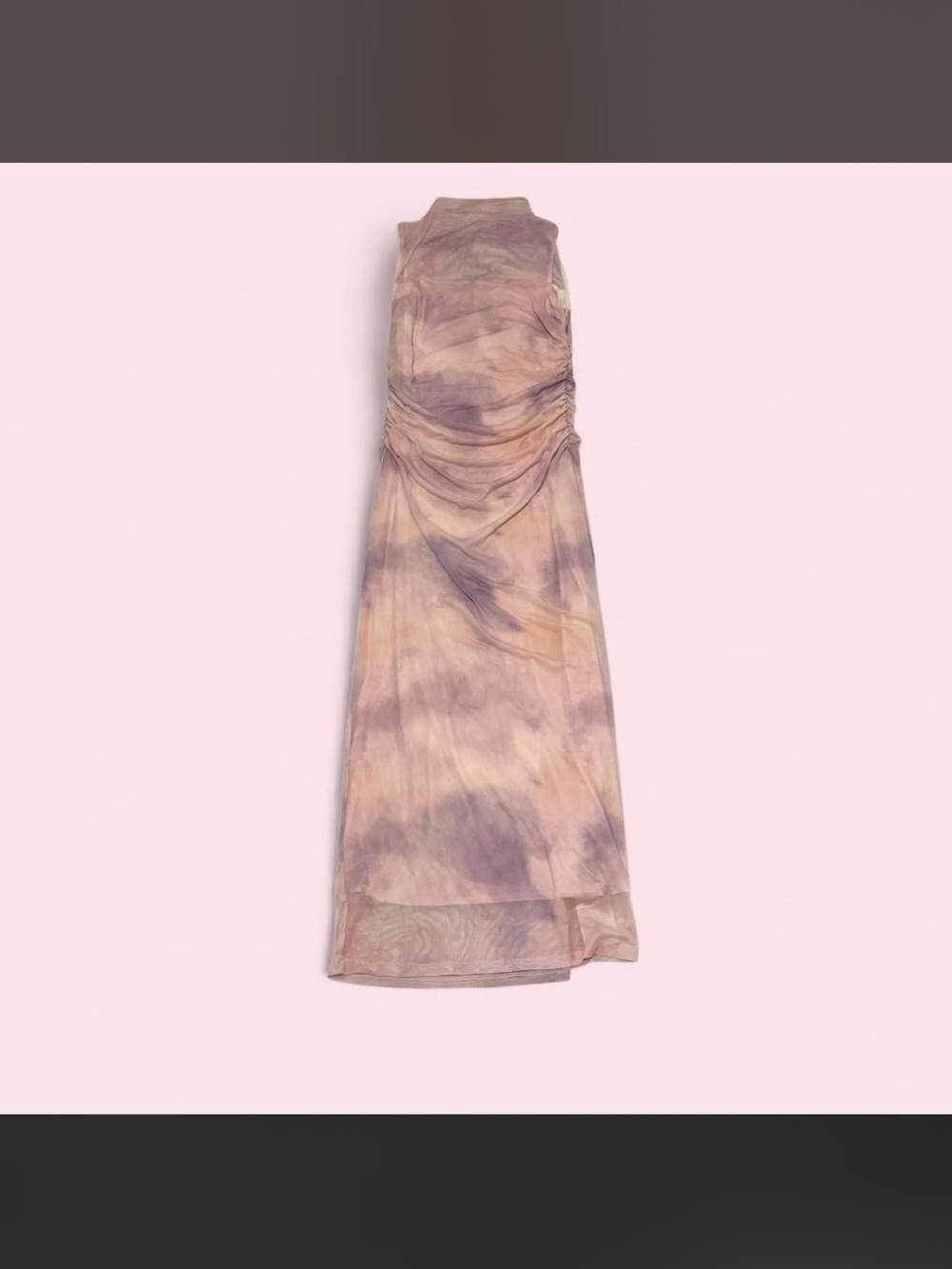 SHEIN Lavender & Peach Tie-Dye Sleeveless Ruched Maxi Dress